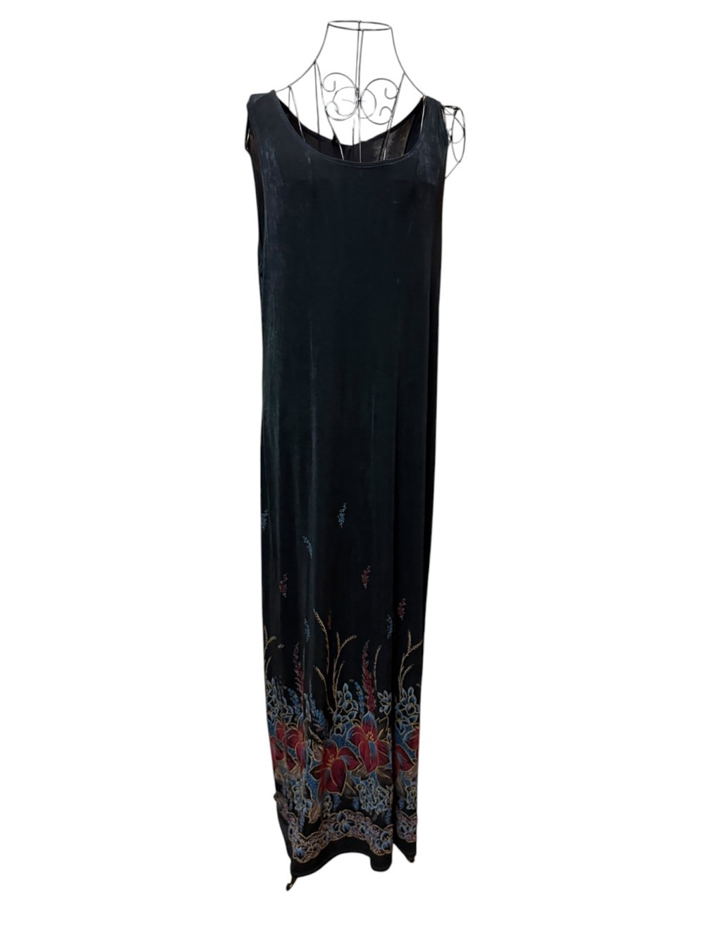 Carole Little Black Maxi Dress with Red and Blue Floral Border